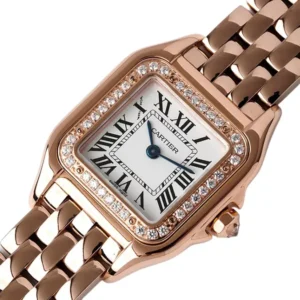 A stunning Cartier Panthere watch in rose gold, exuding elegance and luxury.