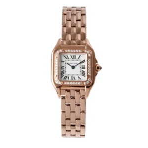 A stunning Cartier Panthere watch in rose gold, exuding elegance and luxury.