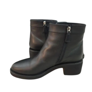 Stylish Chanel black leather ankle boots featuring metal buckles, priced at $320.