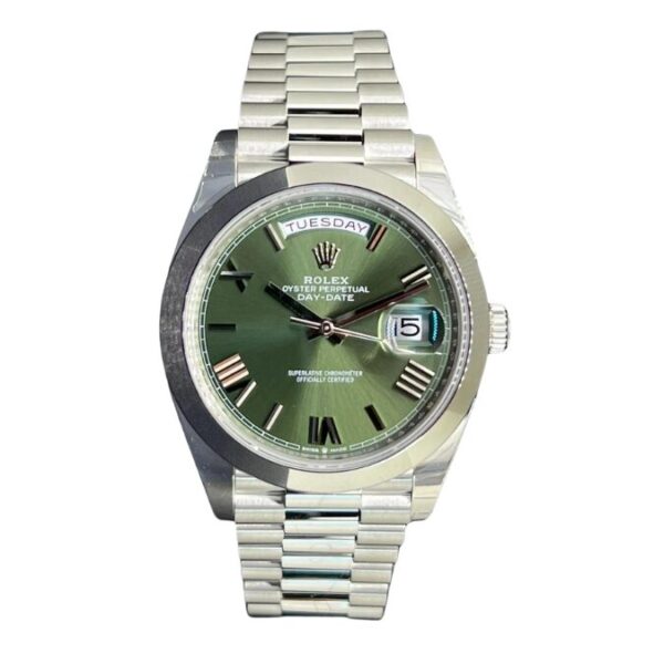 Rolex Day Date Green Roman Dial Fluted Bezel