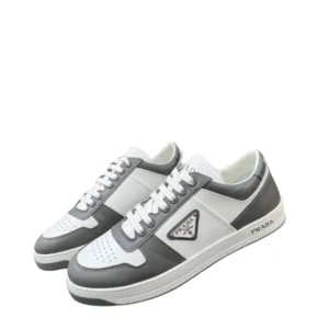 Prada Downtown Leather Sneakers for men - white and silver tone Prada sneakers for men.