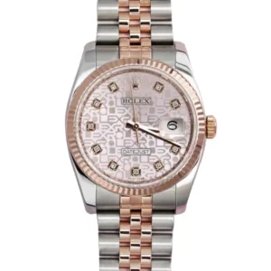 Elegant Rolex 36mm Datejust watch with a diamond dial, exuding sophistication and luxury.