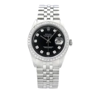 Make a statement with a sophisticated Rolex Datejust Black Dial 28mm watch showcasing a stunning black diamond dial.