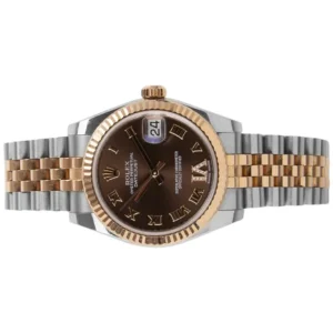 A luxurious Rolex Datejust Brown watch with a brown dial and elegant Roman numerals.