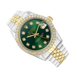 Capture attention with this luxurious Rolex Datejust Green 36mm watch featuring a vibrant green dial and dazzling diamond bezel.