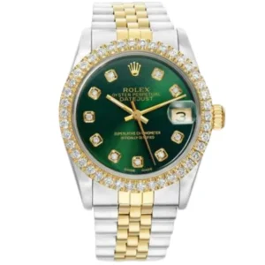 Capture attention with this luxurious Rolex Datejust Green 36mm watch featuring a vibrant green dial and dazzling diamond bezel.