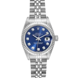 Stylish women's Rolex Lady Datejust 31 watch featuring a beautiful blue dial, ideal for a chic and timeless accessory.