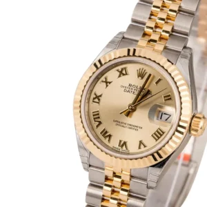 Luxurious Rolex Lady Datejust Oyster watch featuring a white mother-of-pearl face and diamond bezel.