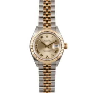 Luxurious Rolex Lady Datejust Oyster watch featuring a white mother-of-pearl face and diamond bezel.