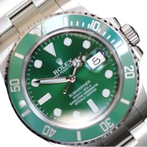A sleek Rolex Submariner Green with a vibrant green dial, model 116600. A perfect blend of style and sophistication.