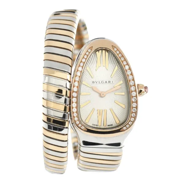 Serpenti Tubogas Watch, Gold White Diamond Bazel