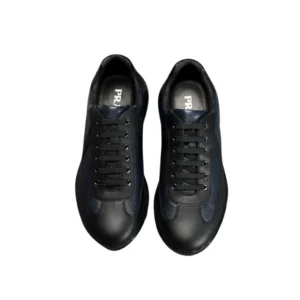 Prada Trainer Shoes Men: Black leather sneakers, available in various sizes. Price: $300