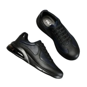 Prada Trainer Shoes Men: Black leather sneakers, available in various sizes. Price: $300