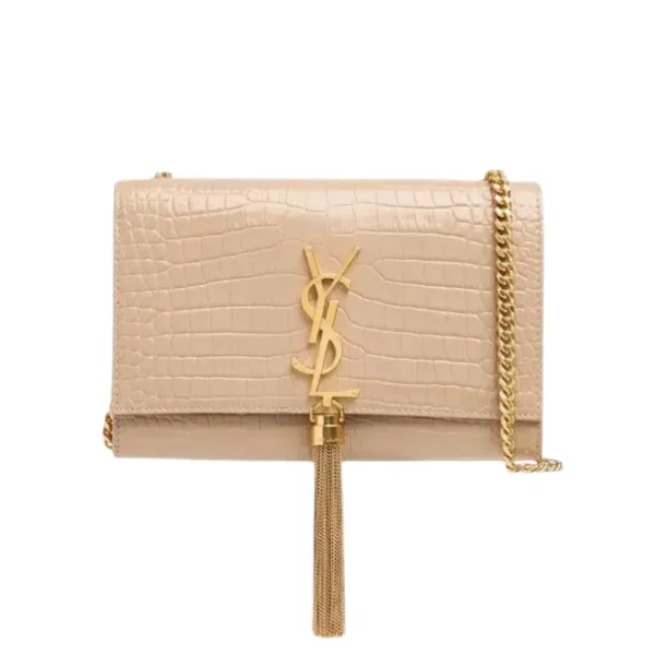 Saint Laurent Kate Tassel Chain Wallet | Calfskin Crocodile Embossed