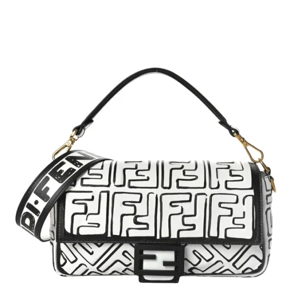 Fendi X Joshua Vides FF Embossed Baguette White Black Bag