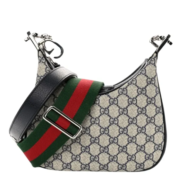 Gucci Web Small Attache Shoulder Bag | GG Supreme Monogram Textured Calfskin