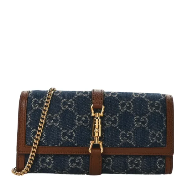 Gucci Denim Jackie 1961 Monogram Chain Wallet