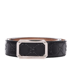 A stylish Gucci Silver Square Belt with the iconic GG logo, perfect for adding a touch of luxury to any outfit.