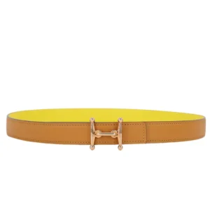 Fashionable Hermes Mors H Belt featuring yellow and brown leather, a must-have for your wardrobe.
