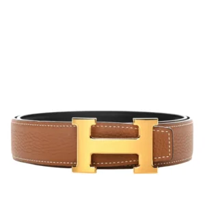 Fashionable Hermes H Buckle Belt featuring elegant gold buckle.