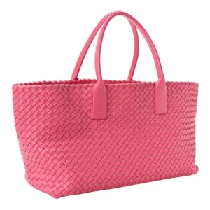 A stylish Bottega Veneta Pink Tote Cabat Bag crafted from luxurious woven leather.
