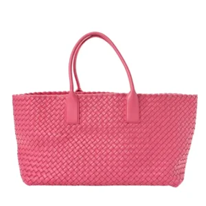 A stylish Bottega Veneta Pink Tote Cabat Bag crafted from luxurious woven leather.