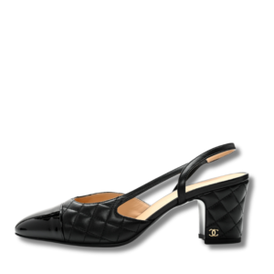 A stylish pair of black Cap Toe Slingback Pumps by Chanel, perfect for adding a touch of elegance to any outfit.