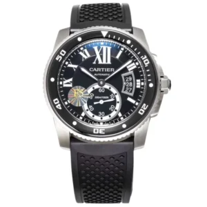 Cartier de Calibre Diver watch with a black dial and a stylish black rubber strap. Perfect for modern and sophisticated look.