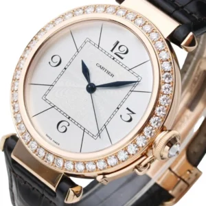 A luxurious Cartier Pasha Rose Gold watch with a sleek design and elegant details.