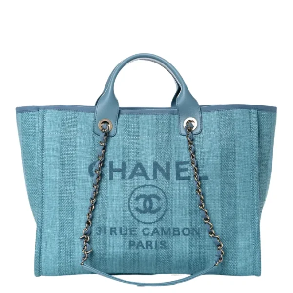 Chanel Striped Deauville Tote Blue Medium