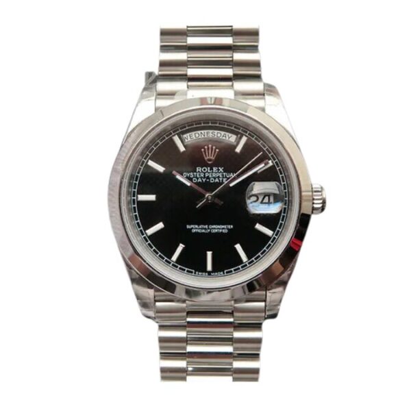 Rolex Day Date Black Roman Dial Fluted Bezel