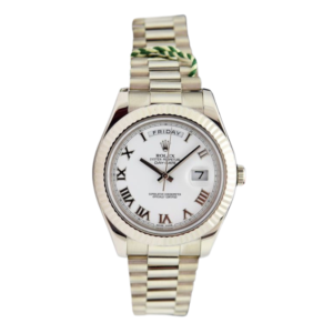 White Roman dial Rolex Day-Date Fluted Bezel, a classic timepiece for sophisticated style