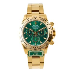 The Rolex Daytona Green Dial, a symbol of timeless elegance, showcases a stunning golden watch.