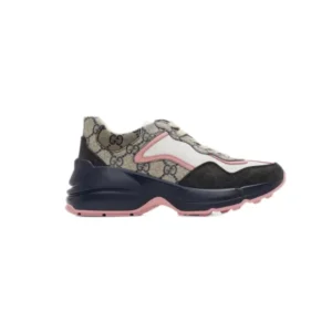 Gucci GG Rhyton sneakers featuring eye-catching pink, beige and blue elements, ideal for a fashion-forward look!