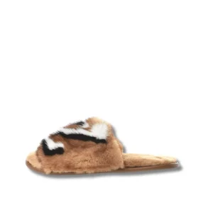 Stay warm and fierce in these LV fur tiger Homey Flat Mules with black and white stripes.