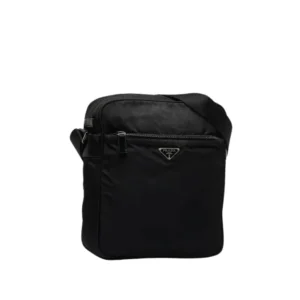 Elevate your style with this sleek Prada black nylon messenger bag, perfect for any occasion..