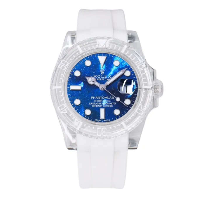 White ceramic Rolex oyster perpetual Blue watch, a luxurious timepiece for the discerning individual.