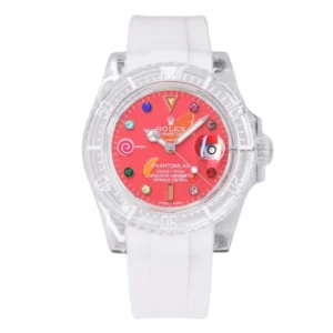 White ceramic Rolex oyster perpetual Pink watch, a luxurious timepiece for the discerning individual.