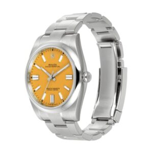 Rolex Oyster Perpetual yellow dial watch with steel bracelet
