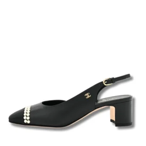 Elegant Chanel Leather Pearl Slingbacks, a timeless addition to your wardrobe.