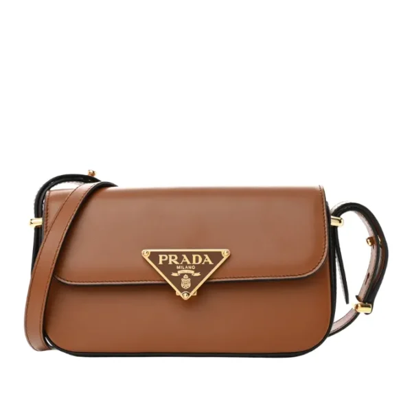 Prada Flap Shoulder Bag In Soft Calfskin Metal Triangle Logo