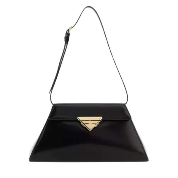 Prada Logo Triangle Flapover Brushed Leather Handbag