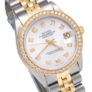 Elegant Rolex Datejust 26mm watch featuring a white dial and stunning yellow gold details for a timeless look.