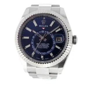 Stylish Rolex Sky-Dweller blue dial 42mm watch, a symbol of sophistication and precision.