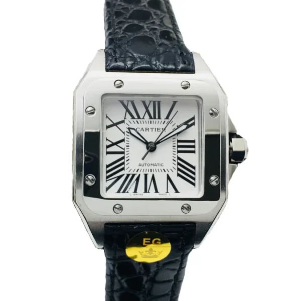 Cartier Santos Black Strap Watch, 43mm