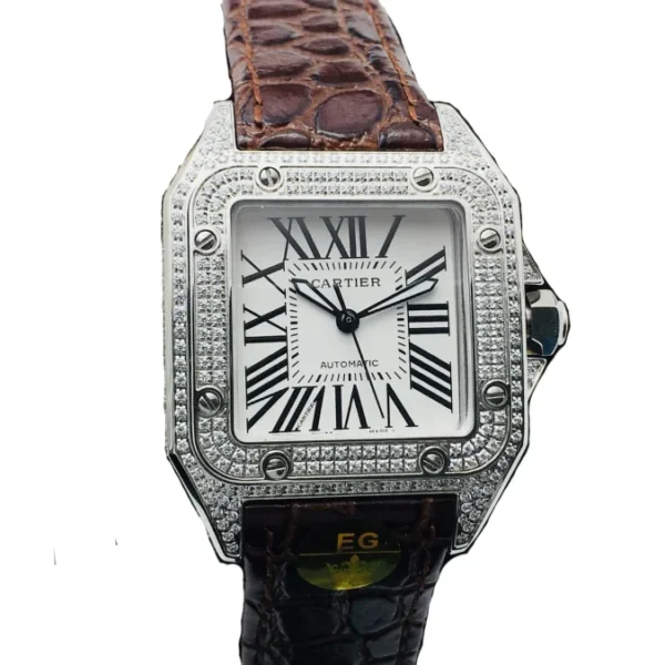 Cartier Santos Brown Strap Watch, 43mm