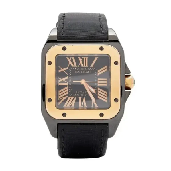 Cartier Santos 100 Gold Bezel Watch