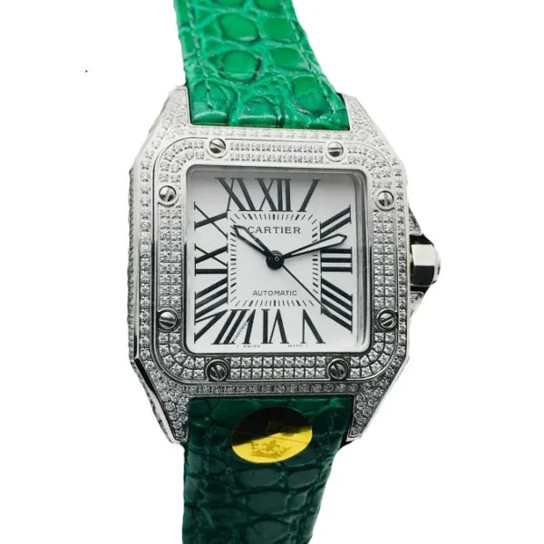 Cartier Santos Green Strap Watch, 43mm