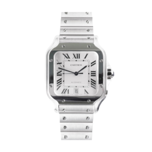 A sleek and stylish Men's Cartier Santos 40mm steel watch, perfect for any occasion.