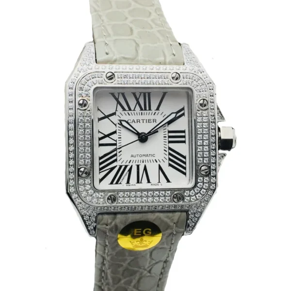 Cartier Santos White Bezel Watch, 43mm